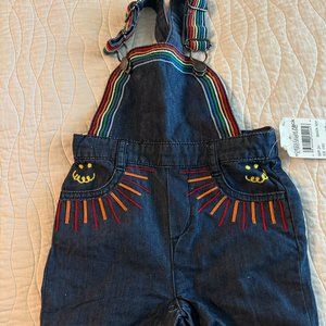Stella McCartney rainbow clouds embroidered soft cotton lined jeans overalls